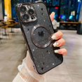 thumbnail image 3 of iPhone 13 Pro Max Magnetic Case, Compatible with MagSafe, Luxury Plating Cute Love Heart Bling Star Phone Case for Women Girls, Soft TPU Full Camera Shockproof Protective Clear Case (Black), 3 of 14