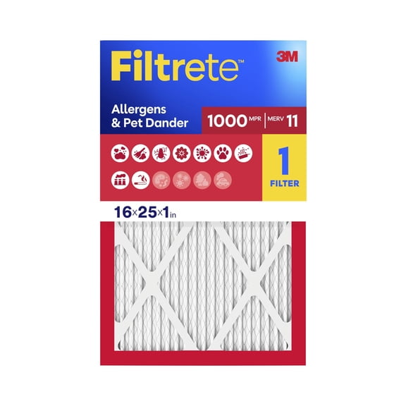 Filtrete 16x25x1 HVAC Furnace Air Filter, MPR 1000 MERV 11, Allergen Defense, 1 Filter