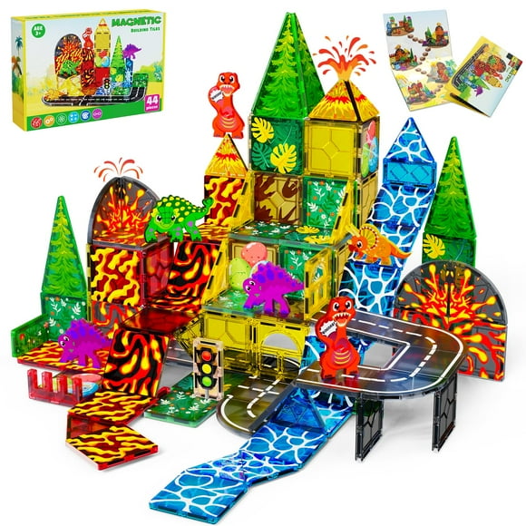 Azulejos magnéticos con forma de dinosaurio Magnetopia Dinosaur World, 44 unidades, 3 a 9 unidades