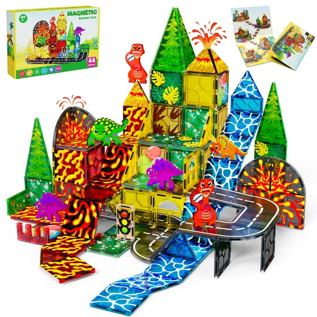 Azulejos magnéticos con forma de dinosaurio Magnetopia Dinosaur World, 44 unidades, 3 a 9 unidades