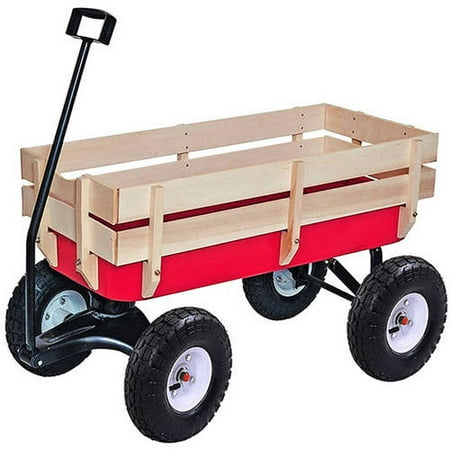 - ALEKO TC4201 Kids Wood and Steel Wagon All-Terrain Pulling Play Cart Wagon Stroller, Red