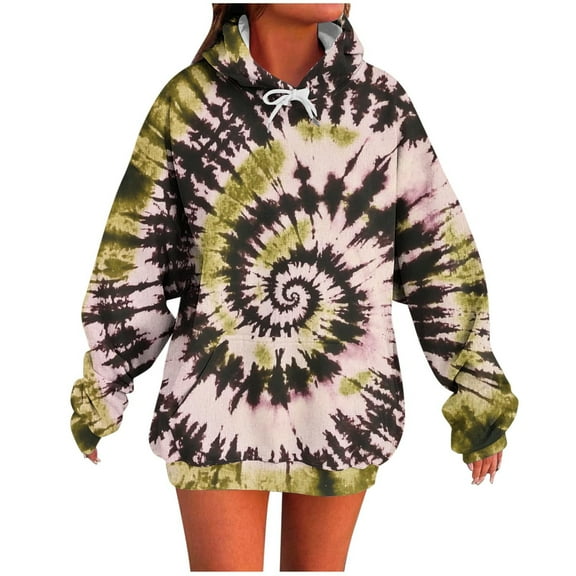 Sriper Women's Crewneck Sweatshirts, Lightweight Tie-Dye Hoodie with Fleece Liner, Casual Gym Wear, Tunic Pullover Tops, Fall Winter Clothes, Trendy Oversized Fit, Soft & Cozy Fabric Army Green 2X