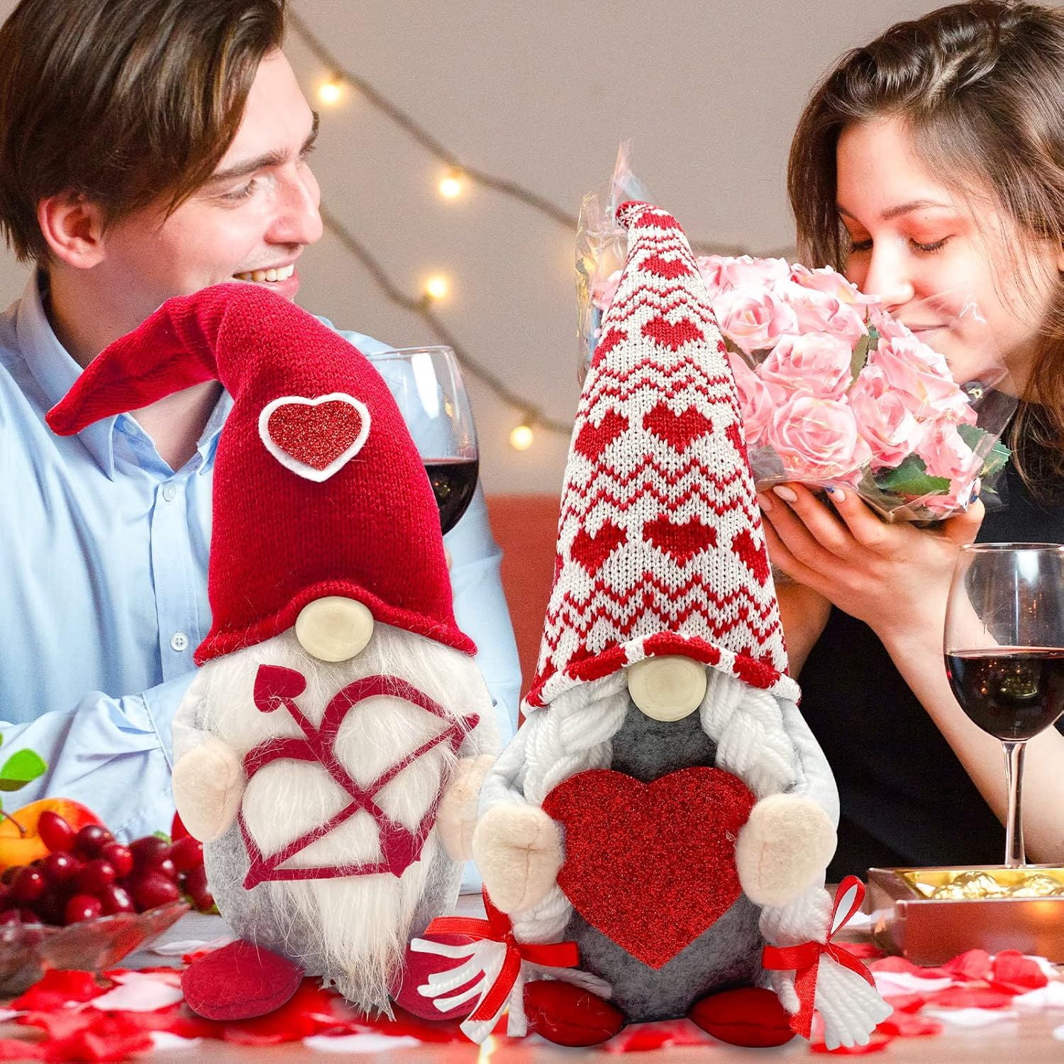 Valentines Day Lighted Gnomes for Home Décor 2PCS Table Red Cupid Gnome Decorations Swedish Plush Elf Scandinavian Tomte Elf Ornaments Sweet Gifts Him Her