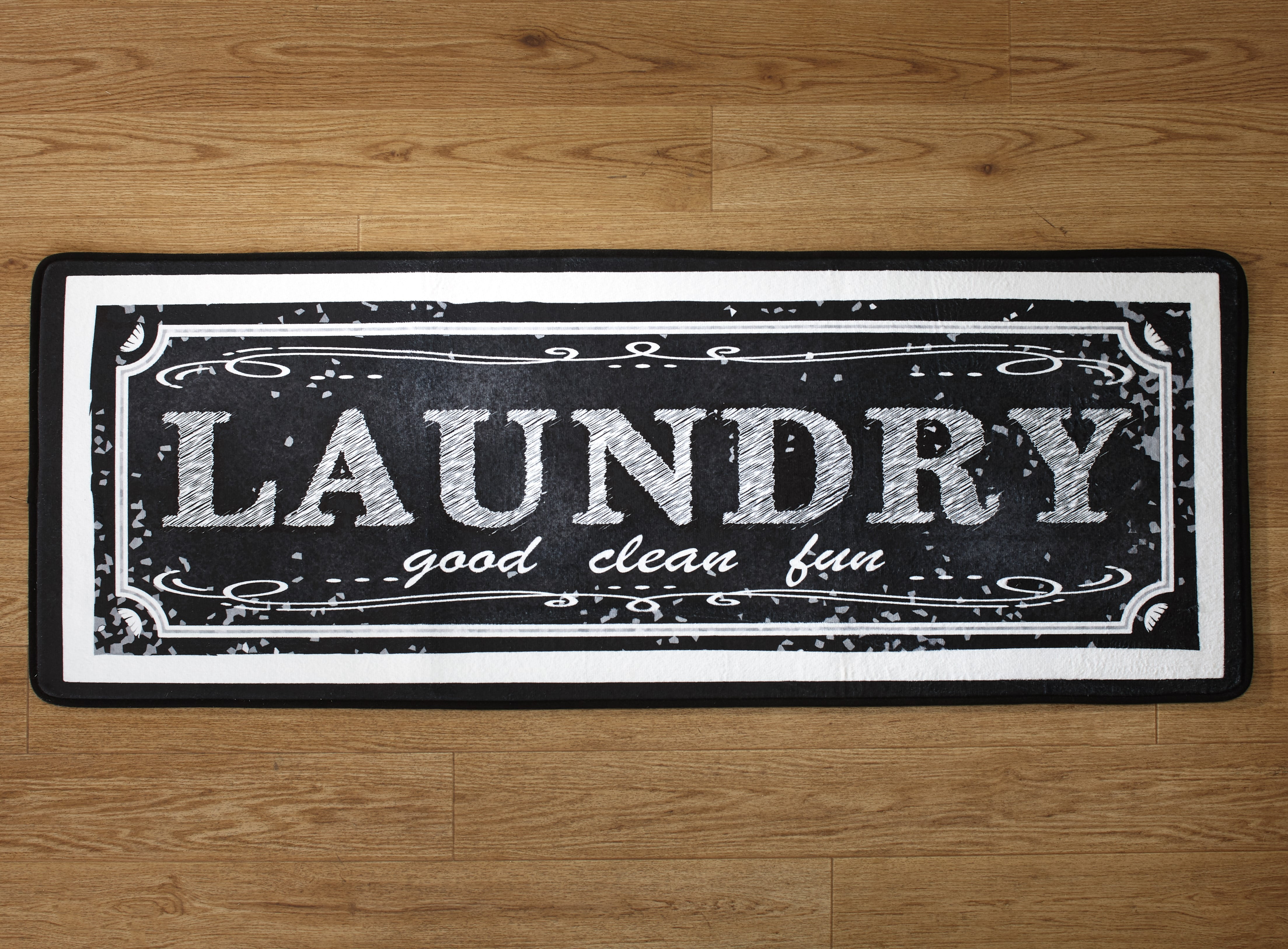 Farmhouse Style Laundry Rug with Chalkboard Look and Nonslip Backing
