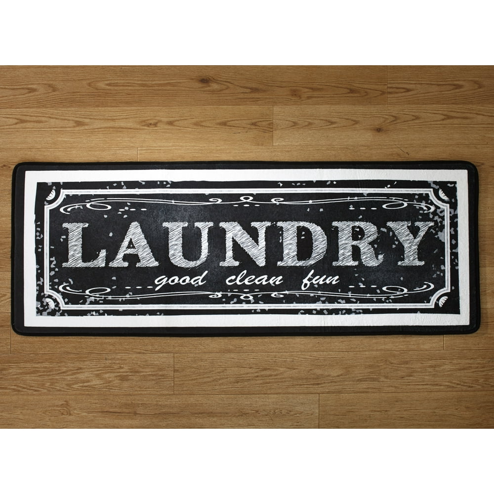 Farmhouse Style Laundry Rug with Chalkboard Look and Nonslip Backing