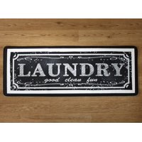 Farmhouse Style Laundry Rug with Chalkboard Look and Nonslip Backing