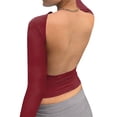 thumbnail image 3 of Qiylii Women Sexy Backless T-Shirt Long Sleeve Y2k Crop Tops Solid Crew Neck Cut-Out Tee Tops Casual Slim Fit Fall Tops, 3 of 8