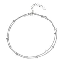 14K White Gold Plated Double Strand Beaded Anklet