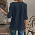 thumbnail image 5 of Womens Blouses Linen Shirts Solid Color 3/4 Sleeve Tops Summer Casual Loose Round Neck Work Blouses Ladies Basic Tunic Tops Going Out Tops for Women, 5 of 6