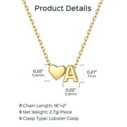 ChicSilver Heart Initial Letter Necklace, 14K Gold Plated, Women's Dainty Jewelry