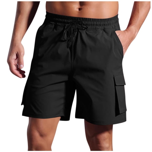 Men's Relaxed Fit Vacation Jogging Shorts Drawstring Elastic Waist Casual Shorts Lightweight Summer Beach Short Black XL