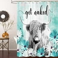 thumbnail image 2 of Western Cow Shower Curtain, Teal Daisy Floral Flowers and Butterfly on Country Wooden Shower Curtain for Bathroom, Funny Farmhouse Grey Highland Cow Bathroom Accessories, 2 of 7