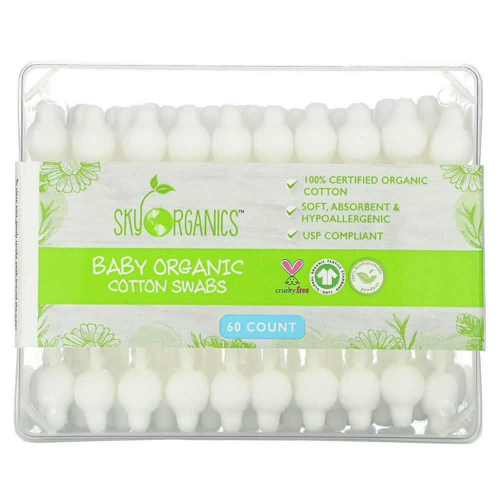 Sky Organics CrueltyFree 100 Biodegradable Baby Cotton Swabs, 60 ct