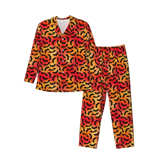 Balery Flying Black Bat Pijama para Hombre de Dos Piezas con Manga Larga, Conjunto de Dormir y Descanso Suave con Bolsillos-Medium