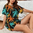 thumbnail image 4 of "Wukai Palm Trees Women's Pajama Set - Short-Sleeve Top and Shorts with Elastic Waistband and Pockets for Loungewear, Yoga, and Casual Wear-Small, 4 of 8