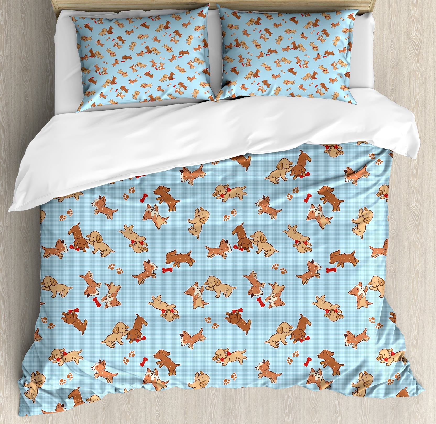 Dog Duvet Cover Set Checd Square Pattern Background Playful Dog Duvet Cover Set Checd Square Pattern Background Playful Puppies Paw Print Golden Retriever Breed Decorative Bedding With Pillow Shams