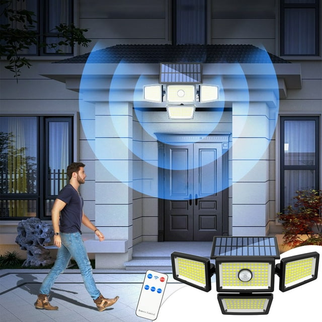 Ovzne Solar Outdoor Lights Motion Sensor Solar Powered Lights 283 Lamp Beads 3 Modes IP65 With Remote Control Wall Lights For Fence Yard Garden Patio Front Door On Clearance