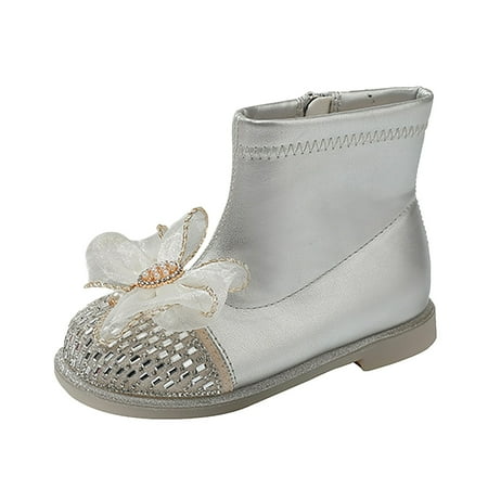 

kpoplk Toddler High Top Sneakers Girls Glitter Ankle Boots Kids Low Heel Dress Booties Fashion Side Zipper Toddler Girl Boots(Silver)