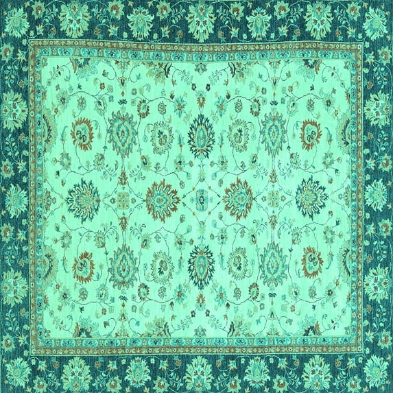 Ahgly Company Indoor Square Oriental Turquoise Blue Traditional Area Rugs, 7' Square