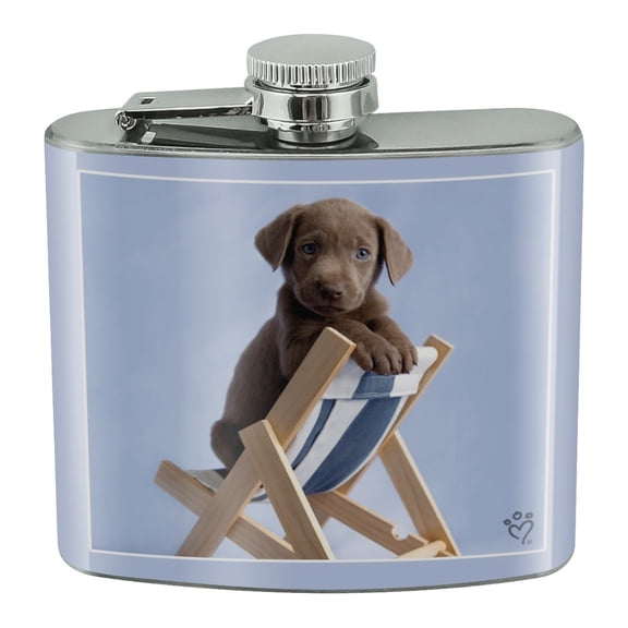 Lab Labrador Puppy Dog in Beach Lounger Chair Stainless Steel 5oz Hip Drink Kidney Flask