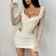 thumbnail image 2 of Women's Long Sleeve Lace Bodysuit V Neck Body Suit Shapewear Beige M, 2 of 4