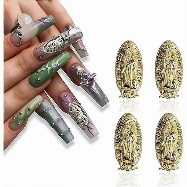 20 pcs Embossed Virgin Mary Nail Charms, Virgen De Guadalupe Diamond Nail Art Charms, Nail Art Supplies for DIY Nail Art Design Nail Decoration