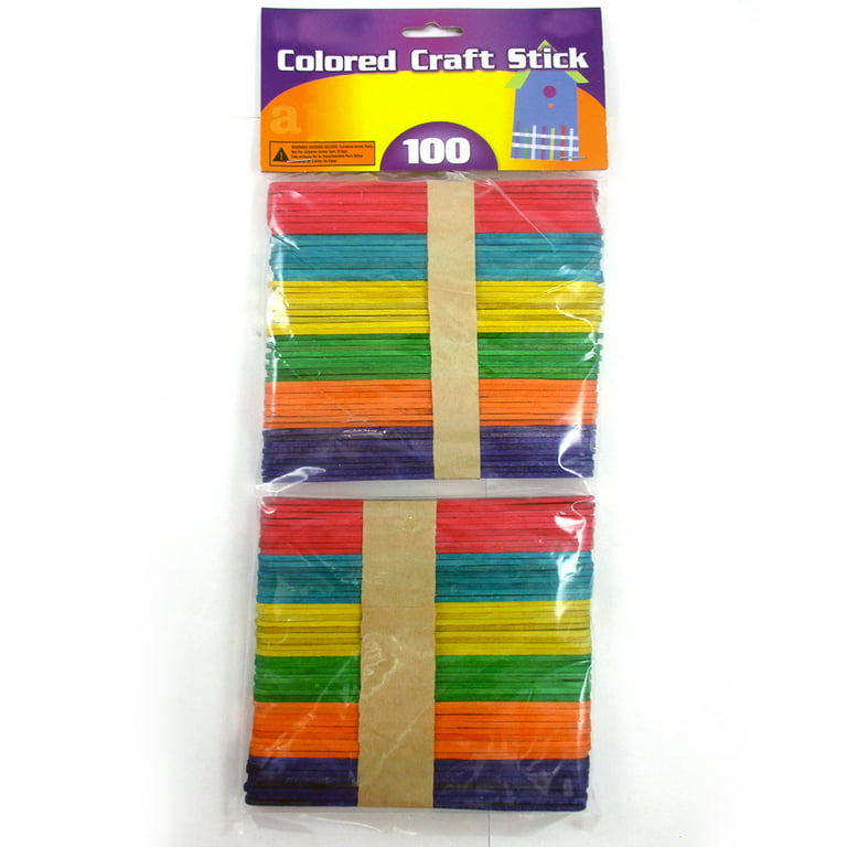100 Sticks, Two Color Combo Pack 4.5 Inch Colored Wood Craft Popsicle  Sticks, 50 Each of Two Colors