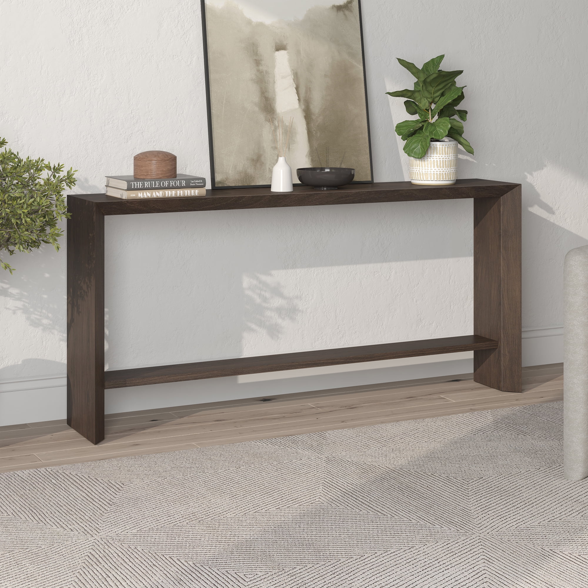 Evelyn&Zoe Modern Farmhouse 64" Wide Alder Brown Console Table