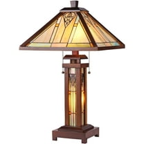 RADIANCE Goods Tiffany-Style Mission 3 Light Double Lit Wooden Table Lamp 15" Shade
