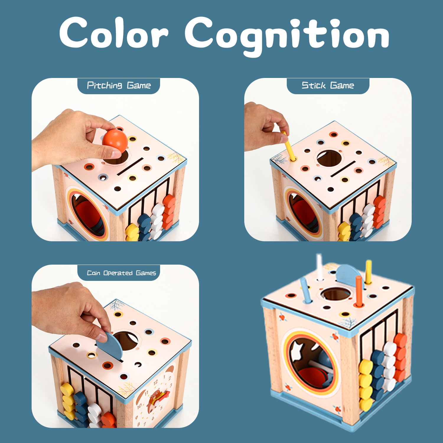 Huge Wave 9-in-1 Baby Activity Cube, Baby Montessori Learning Toys, with 6 Multicolor Sides Wooden, Educational Interactive Game, Birthday Gift for Kids Boys Girls 1 2 3 4 Years
