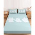 thumbnail image 2 of King Size Fitted Sheet Set - Turquoise Halloween 3 Piece Bedding Sets 16" Deep Pocket Fitted Sheet with 2 Pillowcases, Funny Ghost Cute Cartoon Spooky Brushed Microfiber Hotel Luxury Bed Sheets, 2 of 9