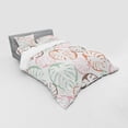 thumbnail image 3 of Flower Duvet Cover Set, Monstera Leaves Soft Pastel Toned Classic Old Fashioned Tropical Nature Jungle Motif, Bedding Set with Shams and Fitted Sheet, 3 Sizes, by Ambesonne, 3 of 3