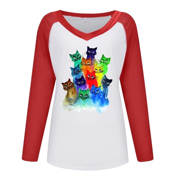 Blusa de manga larga con estampado de retazos y cuello redondo a la moda para mujer Pompotops FGAJ367