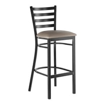 Black Ladder Back Metal Restaurant Barstool with Dark Gray Vinyl Padded Seat - Commercial Quality Metal Restaurant Barstool
