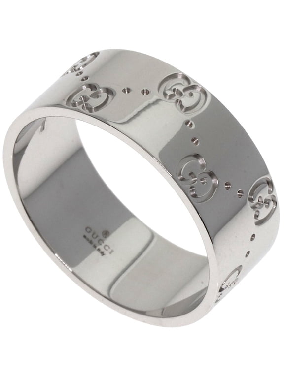 Pre-Owned Gucci GG Icon Wide #27 Ring, 18K White Gold, Men's GUCCI