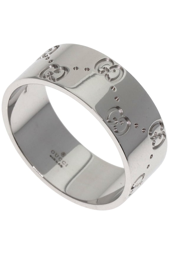 Pre-Owned Gucci GG Icon Wide #27 Ring, 18K White Gold, Men's GUCCI