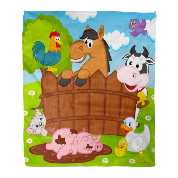 SIDONKU Flannel Throw Blanket Duck Baby Domestic Barnyard Bird Cartoon Cat Cow Soft for Bed Sofa and Couch 50x60 Inches