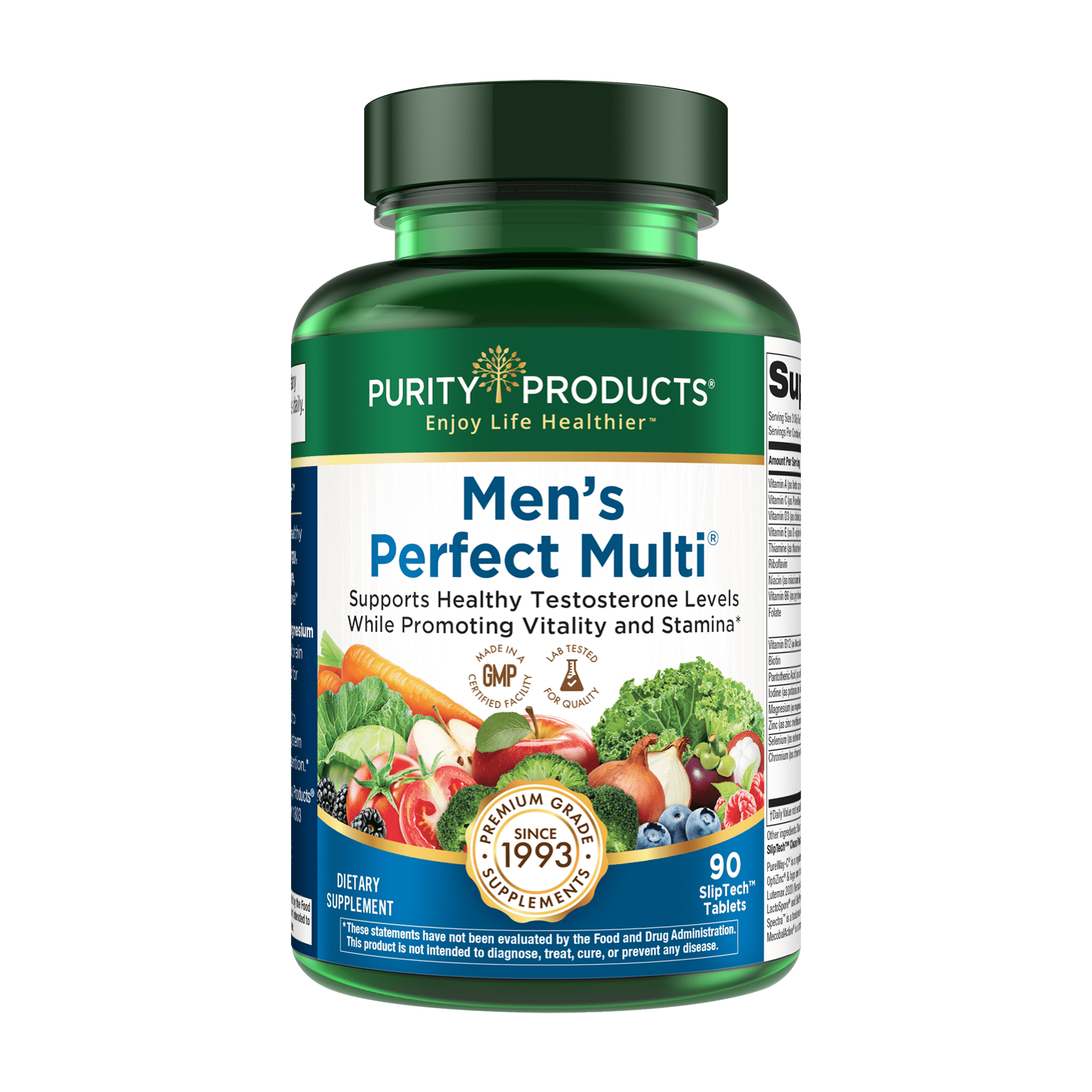 Purity Products Men's Perfect Multi from Vitamins, Minerals and Phytonutrients - Promotes Energy, Vitality and Stamina - Easy to Swallow - 90 Tablets