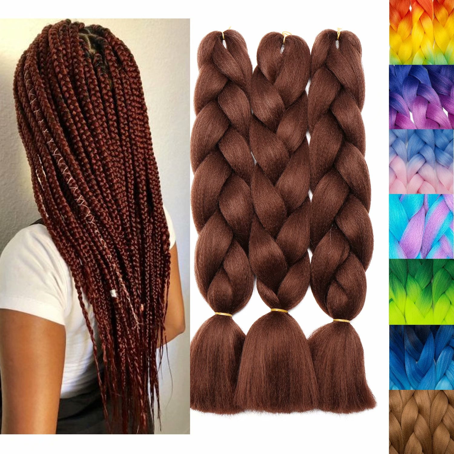Jumbo Braiding Hair Yaki Bulk Supply 3bundles Pack Synthetic Brown color  Neat Box Braid Extension Mixture Blend Crochet Hair for Braid (30#)