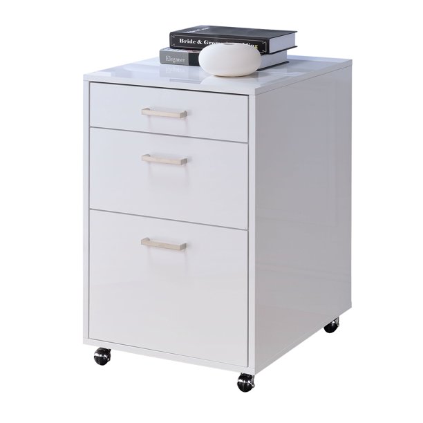 Acme Coleen File Cabinet White High Gloss Chrome Walmart Com Walmart Com