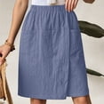 thumbnail image 4 of IWRICH Women's Casual Skorts High Waist Summer Linen Knee Length Shorts Solid Tennis Golf Beach Loose Trendy Skirt with Pockets Blue XXL, 4 of 7
