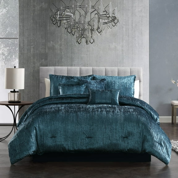 Turin 7 Piece Comforter Set Black King Riverbrook Home Turin Crinkled Velvet Comforter Collection Spot Clean, Hand Wash Royal Blue Full - Queen Adult,