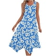 thumbnail image 2 of JTZGDY Women's Casual Summer Dress Retro Floral Printed Sleeveless Sundress Hankerchief Hem Midi Tank Dresses Loose Flowy Crewneck Beach Dress with Pockets Blue#02 L, 2 of 7