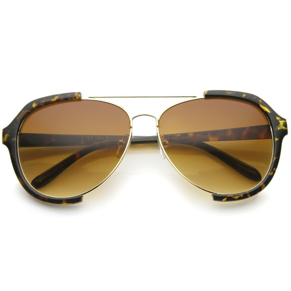sunglassLA Unisex Modern Oversize Metal Crossbar Semi-Rimless Aviator Sunglasses (Tortoise-Gold / Amber) - 62mm