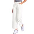 thumbnail image 4 of Jeans de pierna ancha para mujer INSPIRE CHIC con cintura elástica y cordón, pantalones de mezclilla casuales con bolsillos, blancos, talla S, 4 of 5