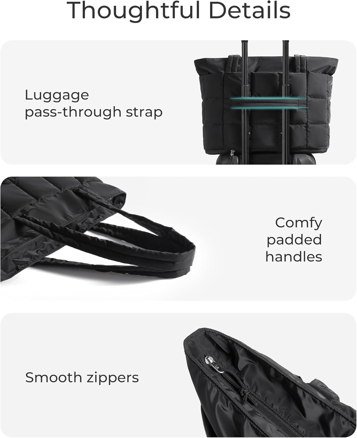 mirlewaiy Tote Bag for Women, Puffer Work Tote Handbag, Quilted Carry-On Travel Gym Bag(Black)