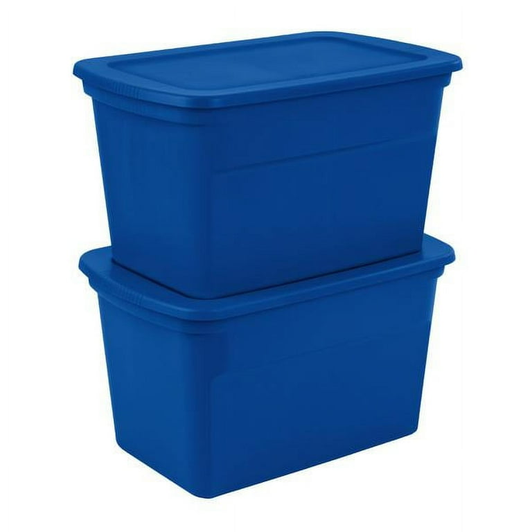 Sterilite Classic Lidded Stackable 30 Gal Storage Tote Container, Blue (6-pack)