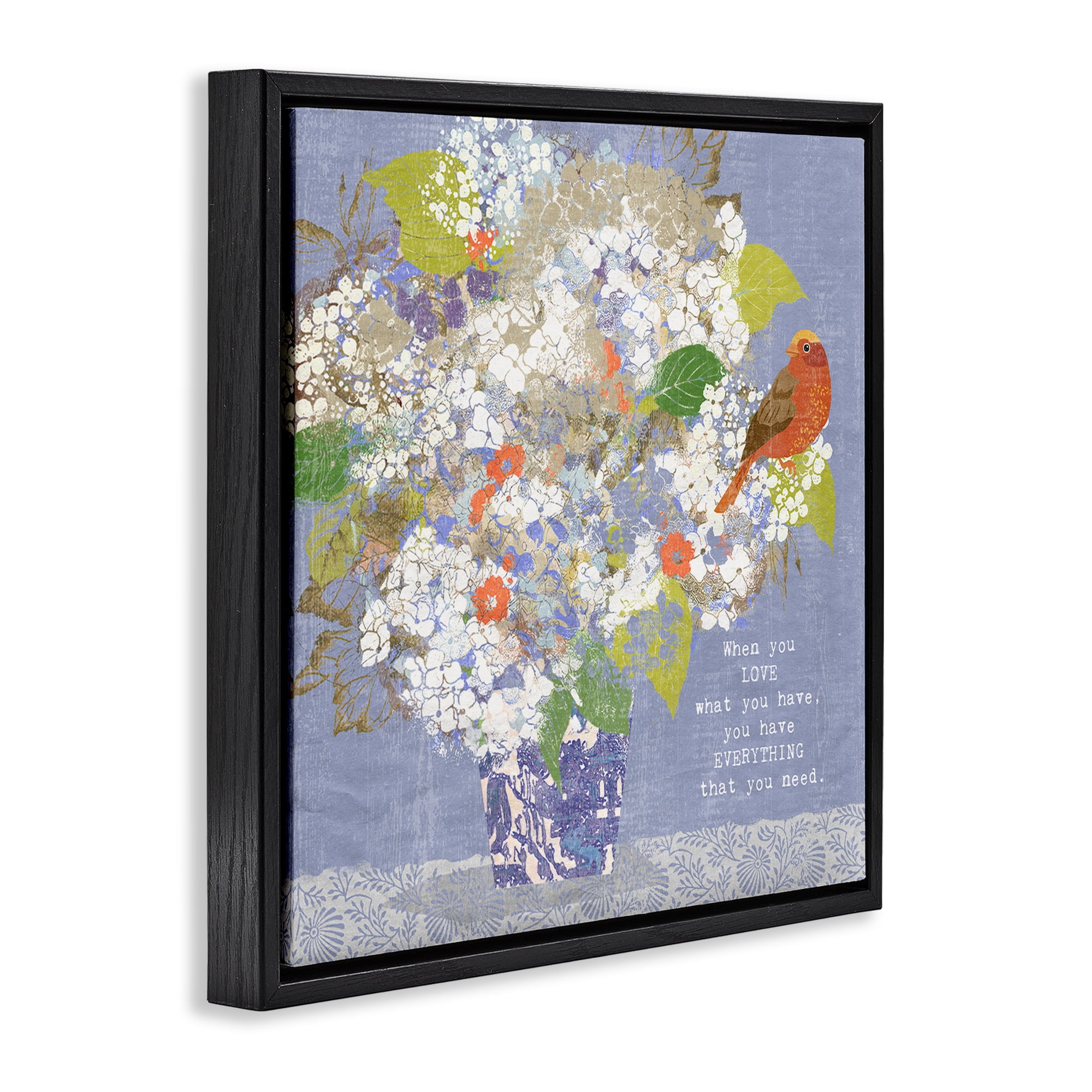 Stupell Industries Floral Inspiration On Love Black Framed Floater Canvas Wall Art, design by Suzanne Nicoll
