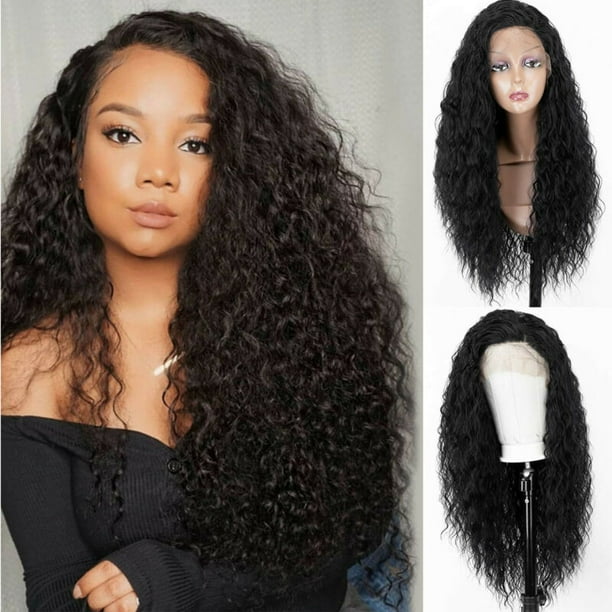 K'ryssma Long Curly Wigs Synthetic Hair Lace Front Wig Black Wigs That