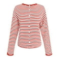 thumbnail image 4 of idosla Womens Striped Cardigan Casual Long Sleeve Open Front Button Down Loose Knit Lightweight Fall Sweaters (Red, L), 4 of 5